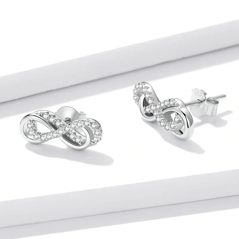 (imagine pentru) Pandora Style Infinity Symbols - Double Layer Stud Earrings - BSE542 - Vizualizare 3
