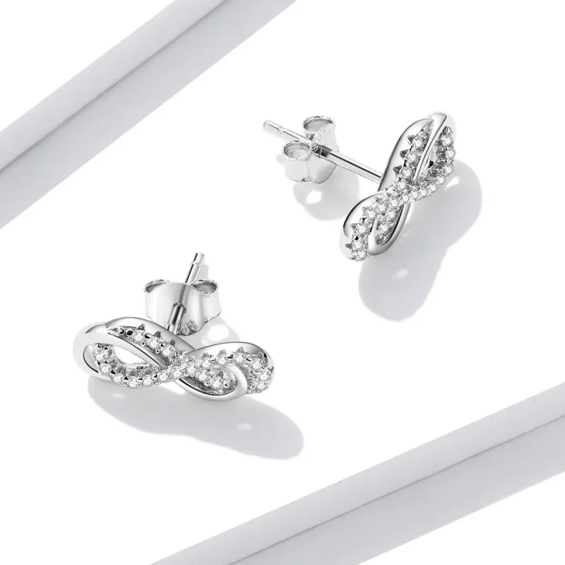 (imagine pentru) Pandora Style Infinity Symbols - Double Layer Stud Earrings - BSE542 - Vizualizare 4