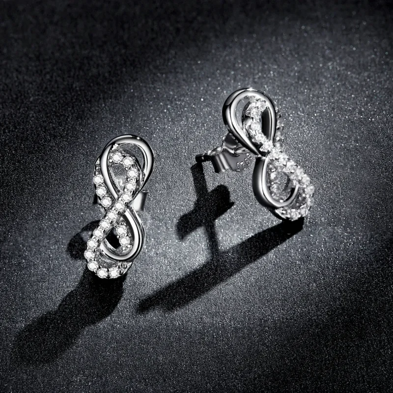 (imagine pentru) Pandora Style Infinity Symbols - Double Layer Stud Earrings - BSE542 - Vizualizare 5