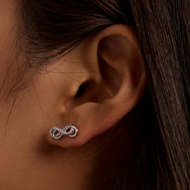 (imagine pentru) Pandora Style Infinity Symbols - Double Layer Stud Earrings - BSE542 - Vizualizare 7