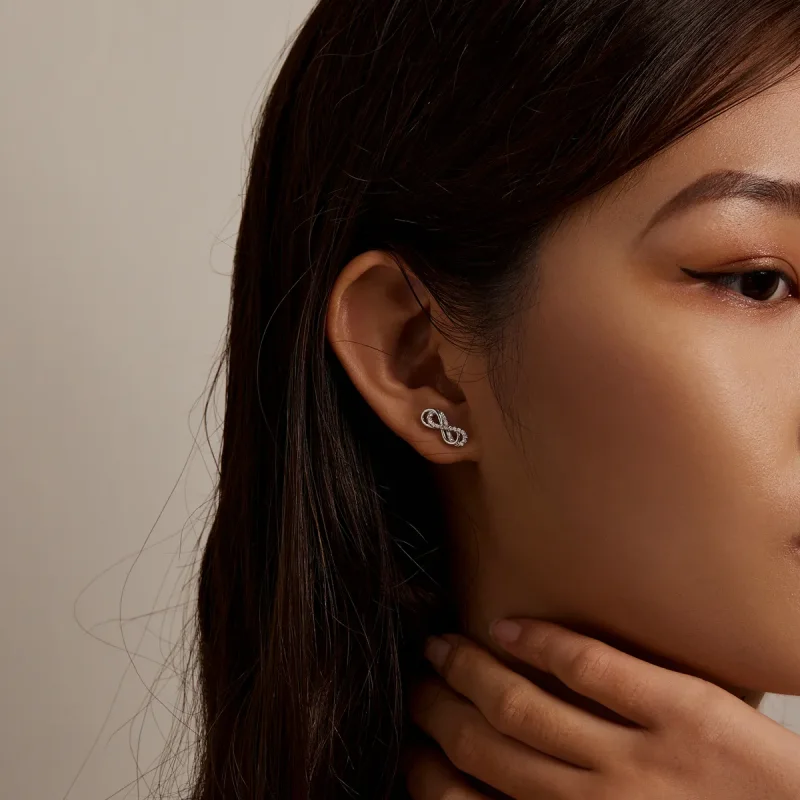 (imagine pentru) Pandora Style Infinity Symbols - Double Layer Stud Earrings - BSE542 - Vizualizare 8