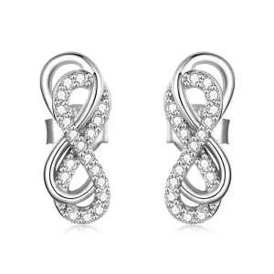 (imagine pentru) Pandora Style Infinity Symbols - Double Layer Stud Earrings - BSE542