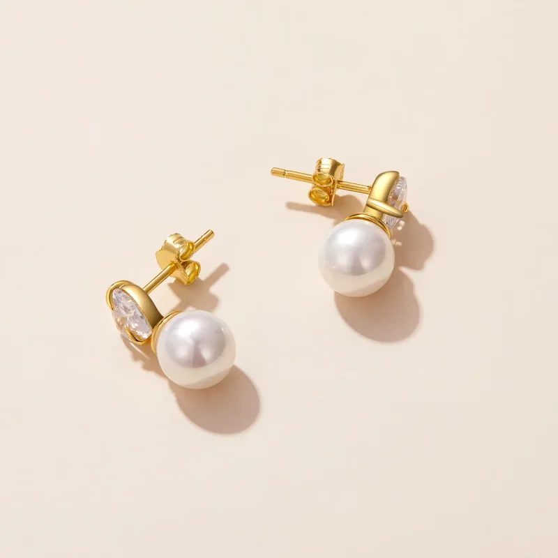 (imagine pentru) Pandora Style Love Shell Beads Stud Earrings - SCE1318 - Vizualizare 2