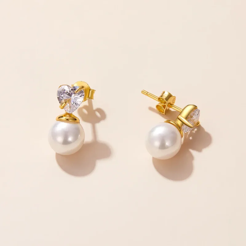 (imagine pentru) Pandora Style Love Shell Beads Stud Earrings - SCE1318 - Vizualizare 3
