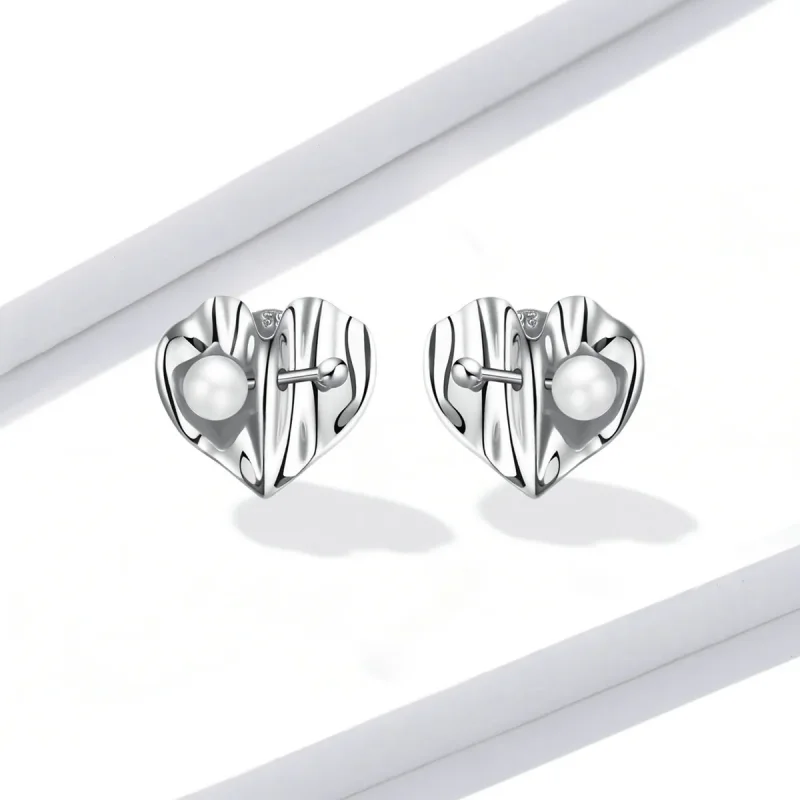(imagine pentru) Pandora Style Love Shell Beads - Texture Stud Earrings - BSE551-A - Vizualizare 2