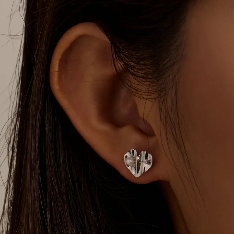 (imagine pentru) Pandora Style Love Shell Beads - Texture Stud Earrings - BSE551-A - Vizualizare 4