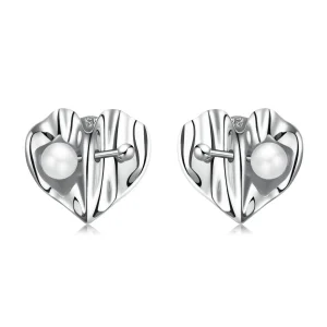 (imagine pentru) Pandora Style Love Shell Beads - Texture Stud Earrings - BSE551-A
