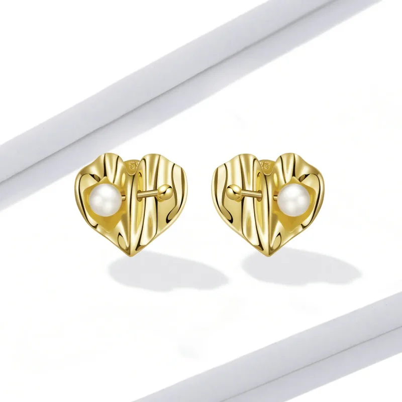 (imagine pentru) Pandora Style Love Shell Beads - Texture Stud Earrings - BSE551 - Vizualizare 2