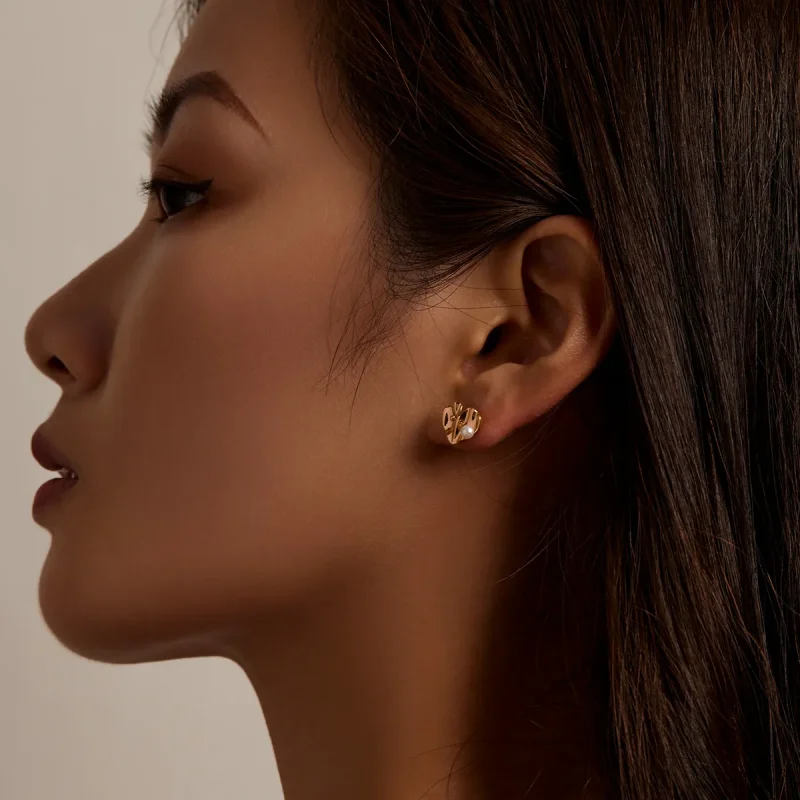 (imagine pentru) Pandora Style Love Shell Beads - Texture Stud Earrings - BSE551 - Vizualizare 3