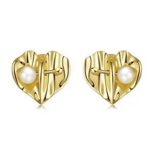 (imagine pentru) Pandora Style Love Shell Beads - Texture Stud Earrings - BSE551