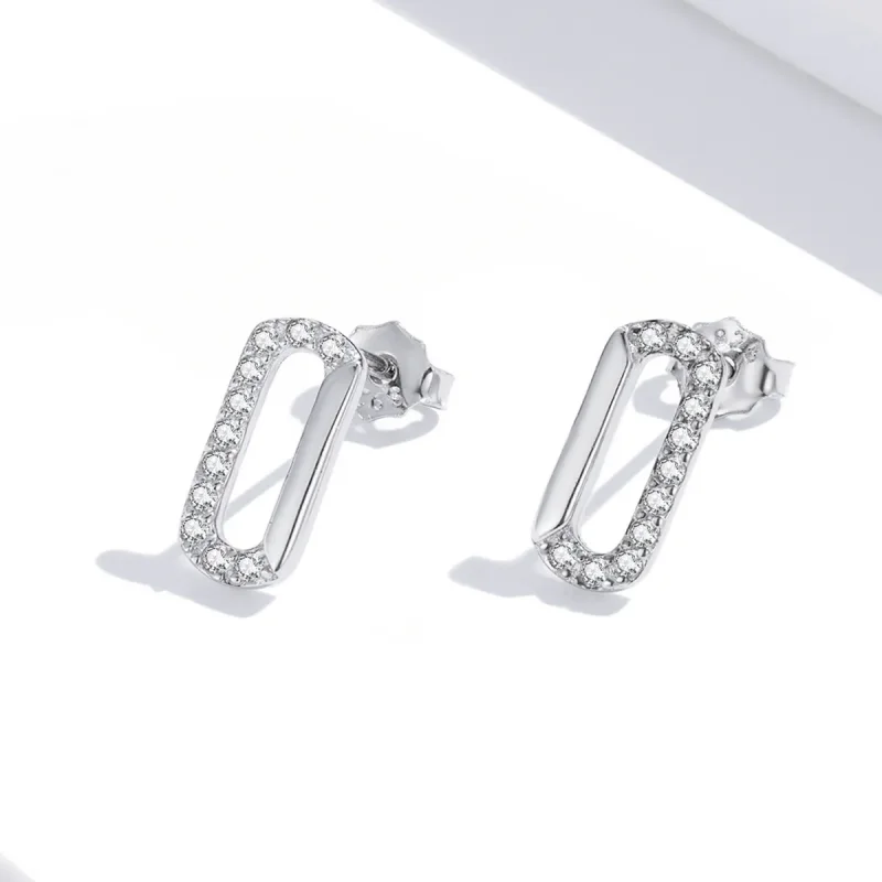 (imagine pentru) Pandora Style Mini Paper Clip Stud Earrings - SCE1330 - Vizualizare 2