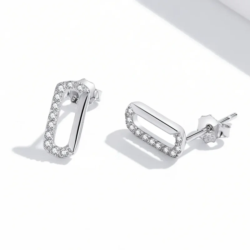 (imagine pentru) Pandora Style Mini Paper Clip Stud Earrings - SCE1330 - Vizualizare 3