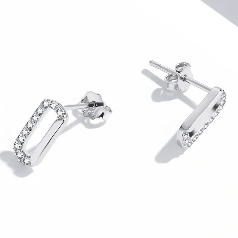 (imagine pentru) Pandora Style Mini Paper Clip Stud Earrings - SCE1330 - Vizualizare 4