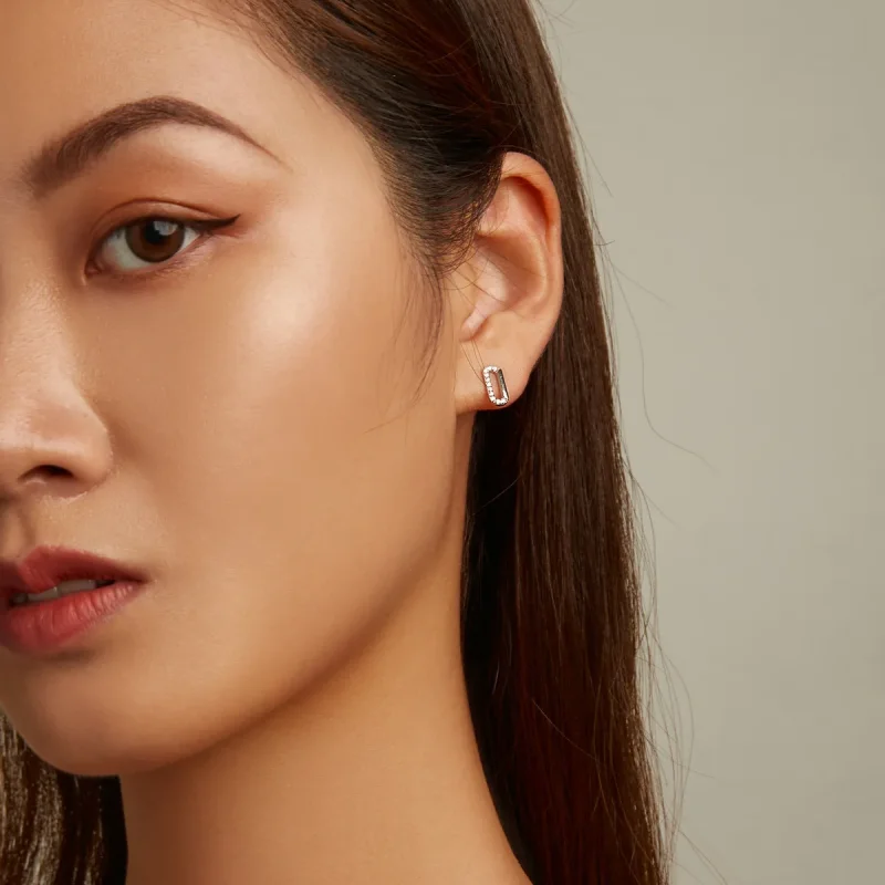 (imagine pentru) Pandora Style Mini Paper Clip Stud Earrings - SCE1330 - Vizualizare 6