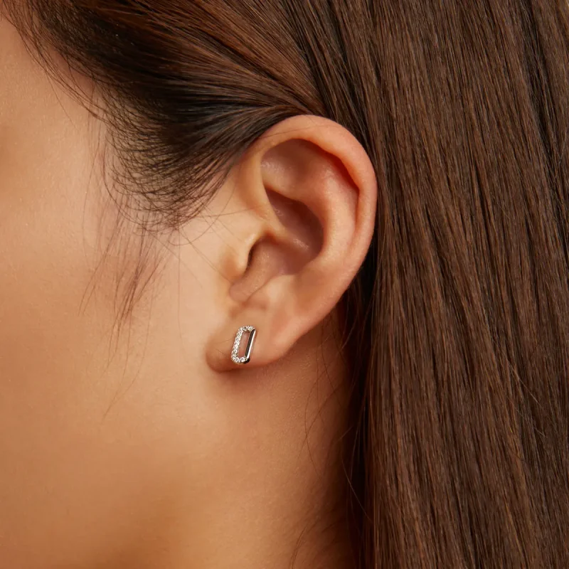 (imagine pentru) Pandora Style Mini Paper Clip Stud Earrings - SCE1330 - Vizualizare 7