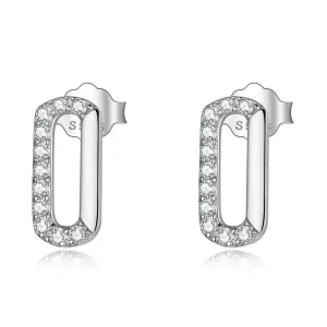 (imagine pentru) Pandora Style Mini Paper Clip Stud Earrings - SCE1330