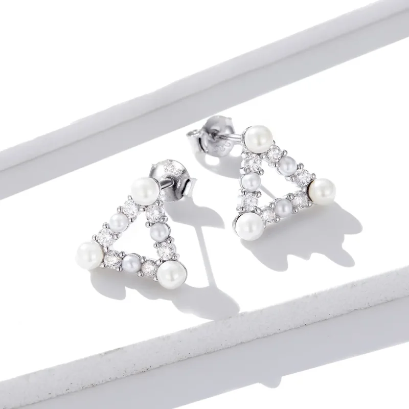(imagine pentru) Pandora Style Pearl Triangle Stud Earrings - BSE215 - Vizualizare 2