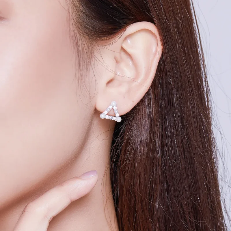 (imagine pentru) Pandora Style Pearl Triangle Stud Earrings - BSE215 - Vizualizare 7