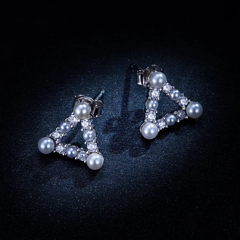 (imagine pentru) Pandora Style Pearl Triangle Stud Earrings - BSE215 - Vizualizare 8
