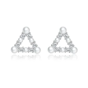 (imagine pentru) Pandora Style Pearl Triangle Stud Earrings - BSE215