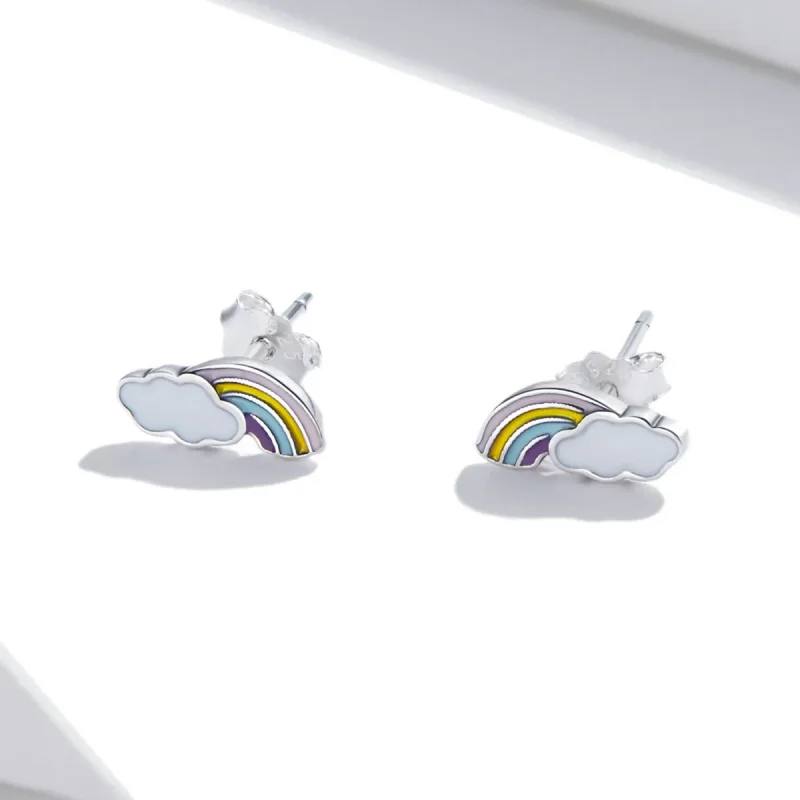 (imagine pentru) Pandora Style Rainbow Clouds Stud Earrings - SCE1274 - Vizualizare 2