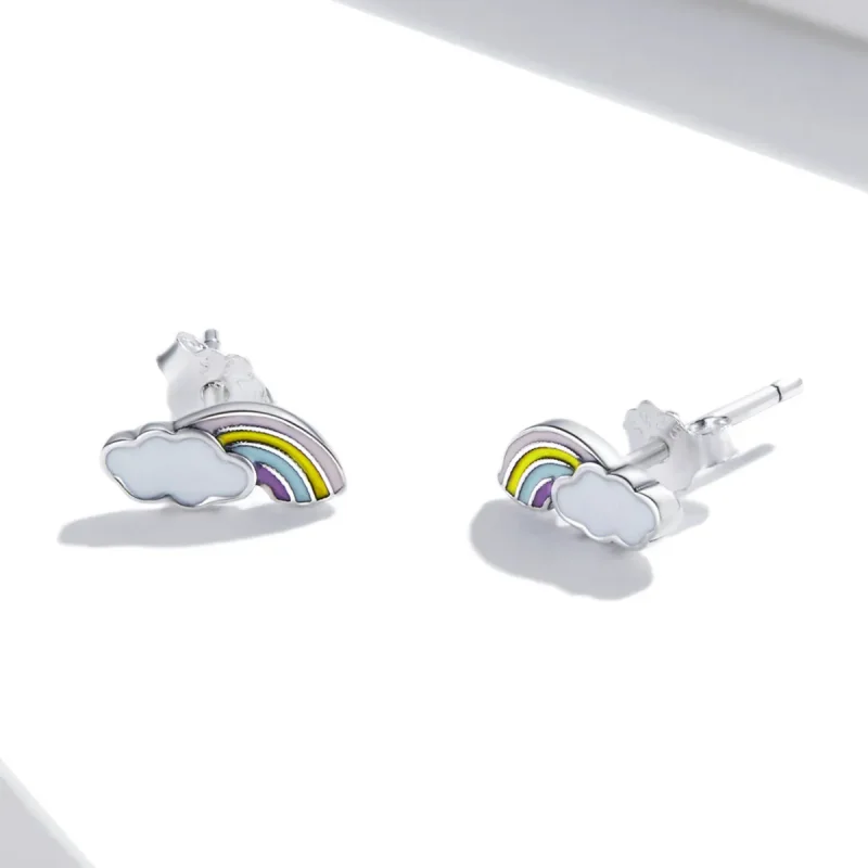 (imagine pentru) Pandora Style Rainbow Clouds Stud Earrings - SCE1274 - Vizualizare 3