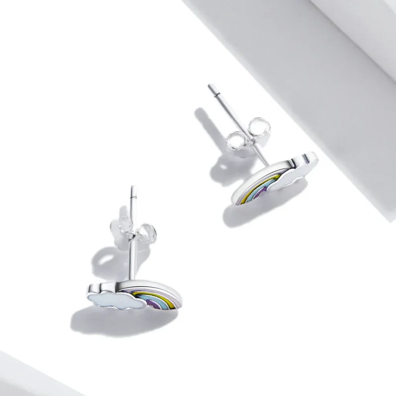 (imagine pentru) Pandora Style Rainbow Clouds Stud Earrings - SCE1274 - Vizualizare 4