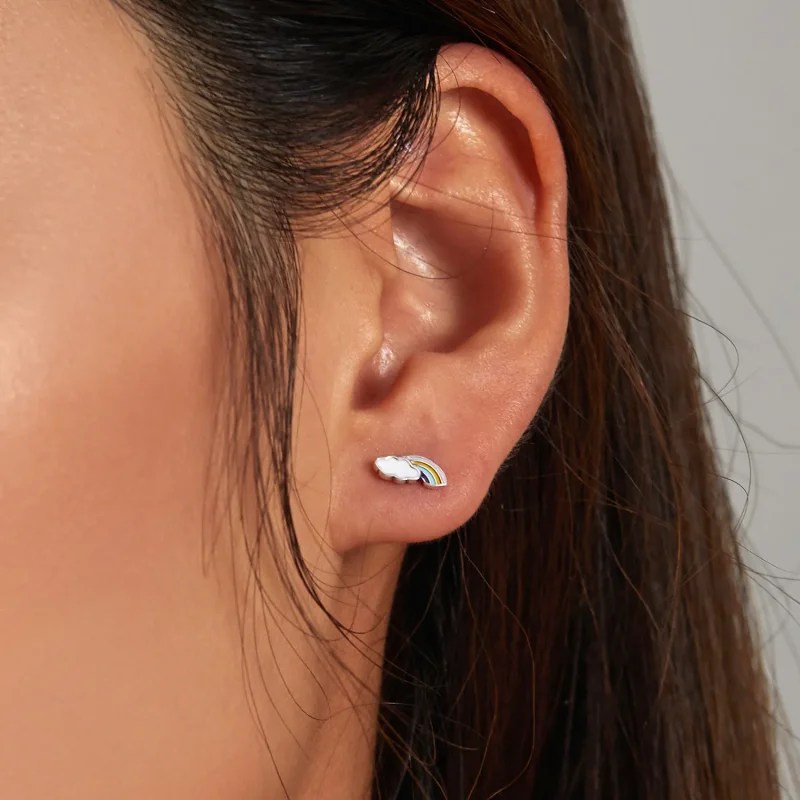 (imagine pentru) Pandora Style Rainbow Clouds Stud Earrings - SCE1274 - Vizualizare 7