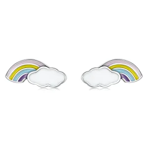 (imagine pentru) Pandora Style Rainbow Clouds Stud Earrings - SCE1274