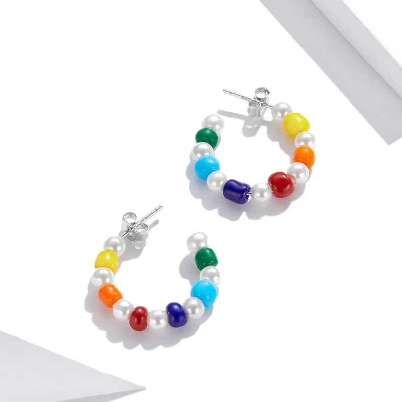 (imagine pentru) Pandora Style Rainbow Shell Beads Stud Earrings - SCE1183 - Vizualizare 2