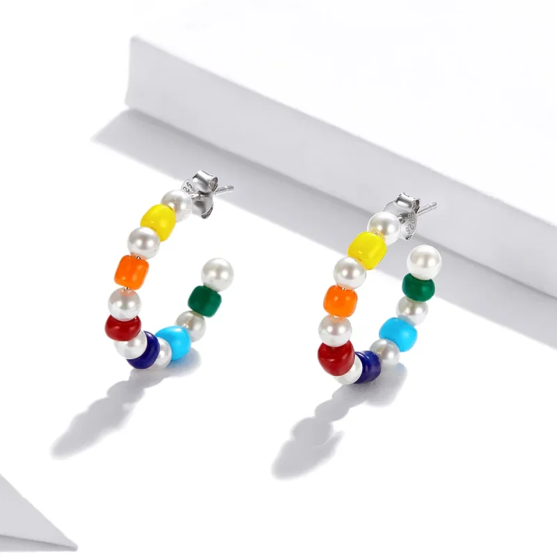 (imagine pentru) Pandora Style Rainbow Shell Beads Stud Earrings - SCE1183 - Vizualizare 3