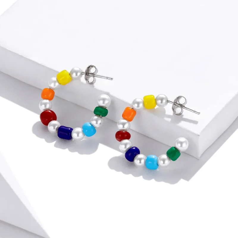 (imagine pentru) Pandora Style Rainbow Shell Beads Stud Earrings - SCE1183 - Vizualizare 4