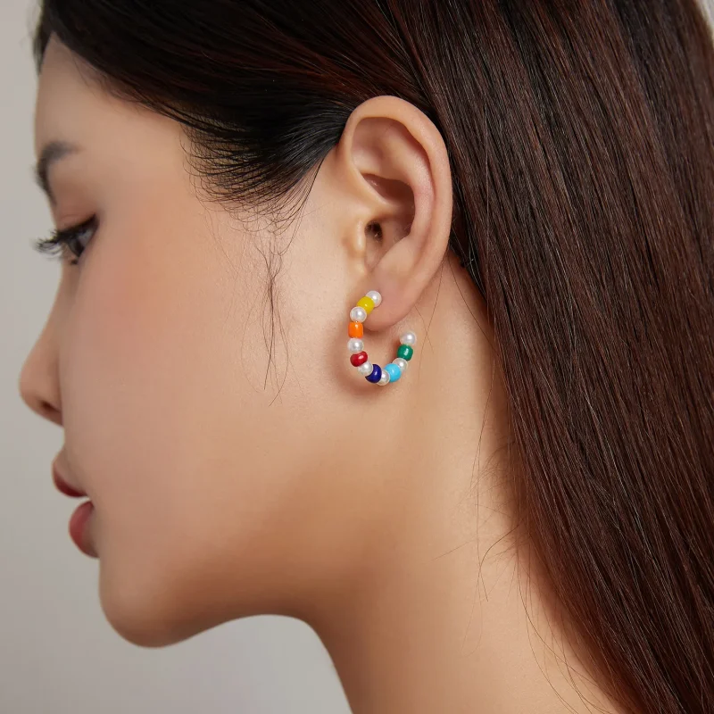 (imagine pentru) Pandora Style Rainbow Shell Beads Stud Earrings - SCE1183 - Vizualizare 5