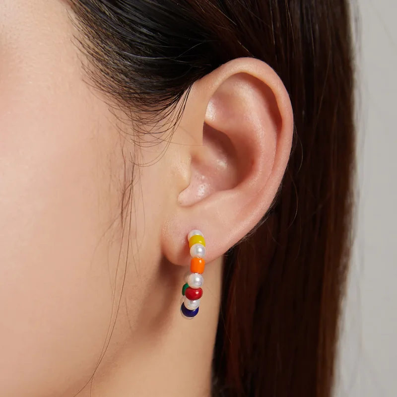 (imagine pentru) Pandora Style Rainbow Shell Beads Stud Earrings - SCE1183 - Vizualizare 6