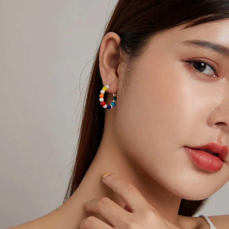 (imagine pentru) Pandora Style Rainbow Shell Beads Stud Earrings - SCE1183 - Vizualizare 7