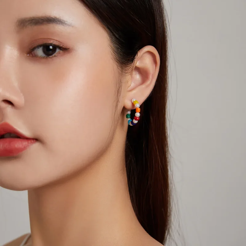 (imagine pentru) Pandora Style Rainbow Shell Beads Stud Earrings - SCE1183 - Vizualizare 8
