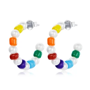 (imagine pentru) Pandora Style Rainbow Shell Beads Stud Earrings - SCE1183