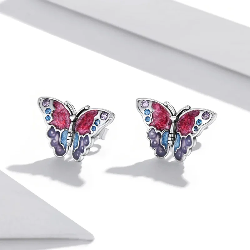 (imagine pentru) Pandora Style Retro Butterfly Stud Earrings - SCE1332 - Vizualizare 2