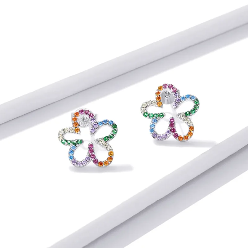 (imagine pentru) Pandora Style Seven-Colored Flowers Stud Earrings - BSE487 - Vizualizare 2