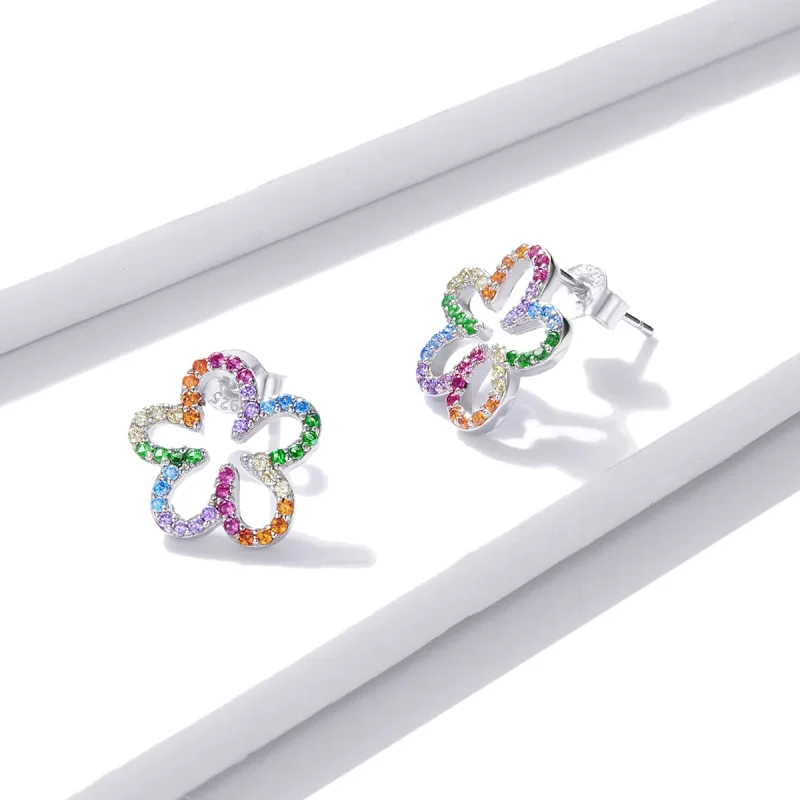 (imagine pentru) Pandora Style Seven-Colored Flowers Stud Earrings - BSE487 - Vizualizare 3