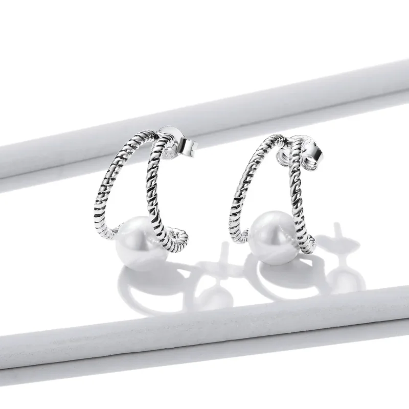 (imagine pentru) Pandora Style Simple Geometric Shell Beads Stud Earrings - BSE539 - Vizualizare 2