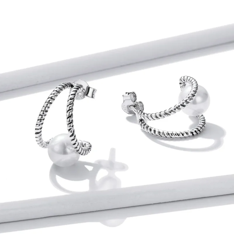 (imagine pentru) Pandora Style Simple Geometric Shell Beads Stud Earrings - BSE539 - Vizualizare 3