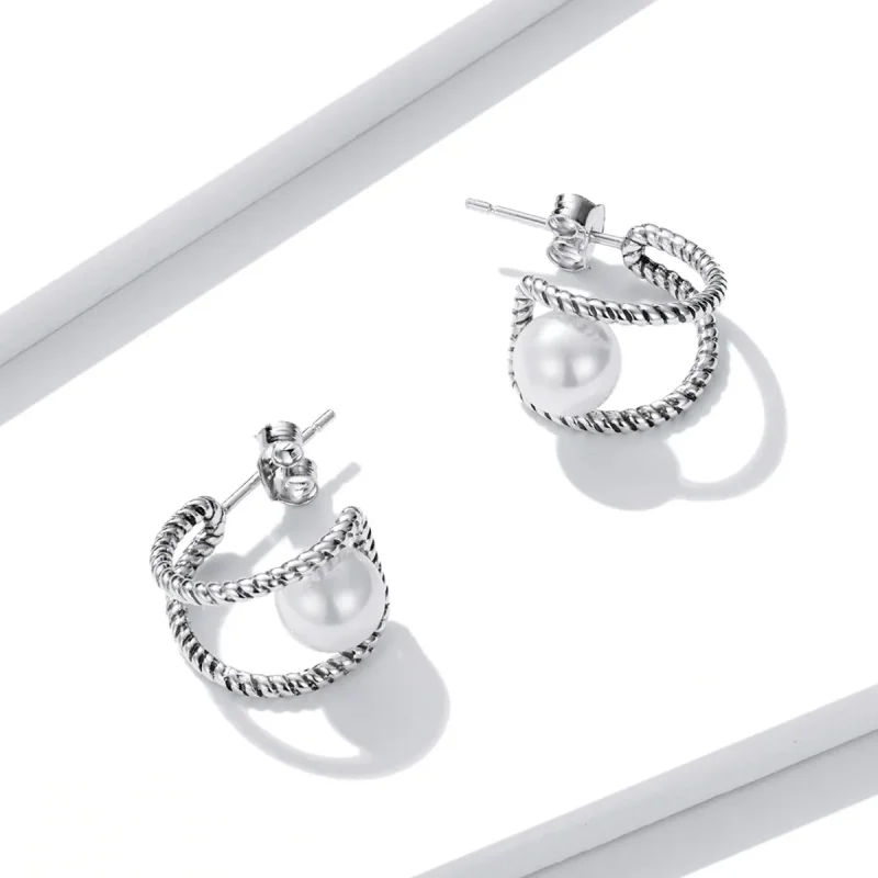 (imagine pentru) Pandora Style Simple Geometric Shell Beads Stud Earrings - BSE539 - Vizualizare 4