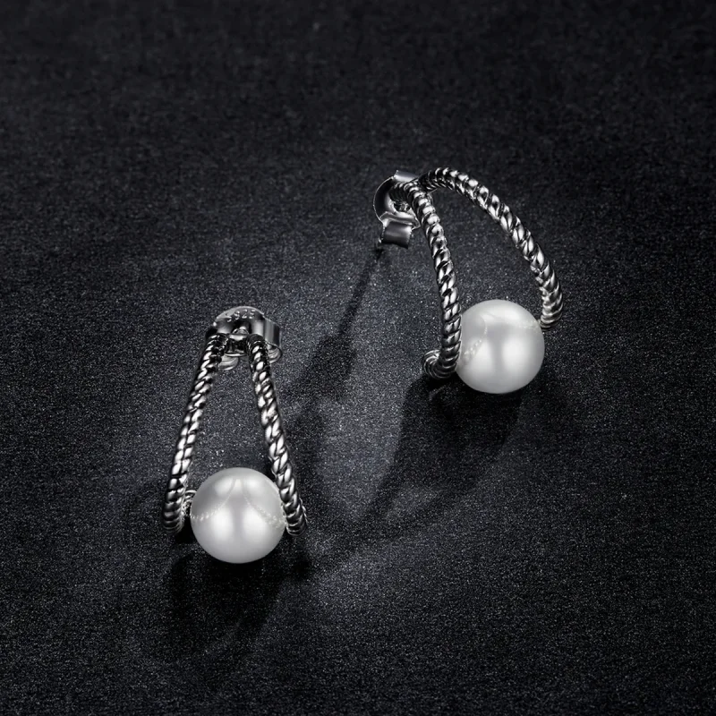 (imagine pentru) Pandora Style Simple Geometric Shell Beads Stud Earrings - BSE539 - Vizualizare 5