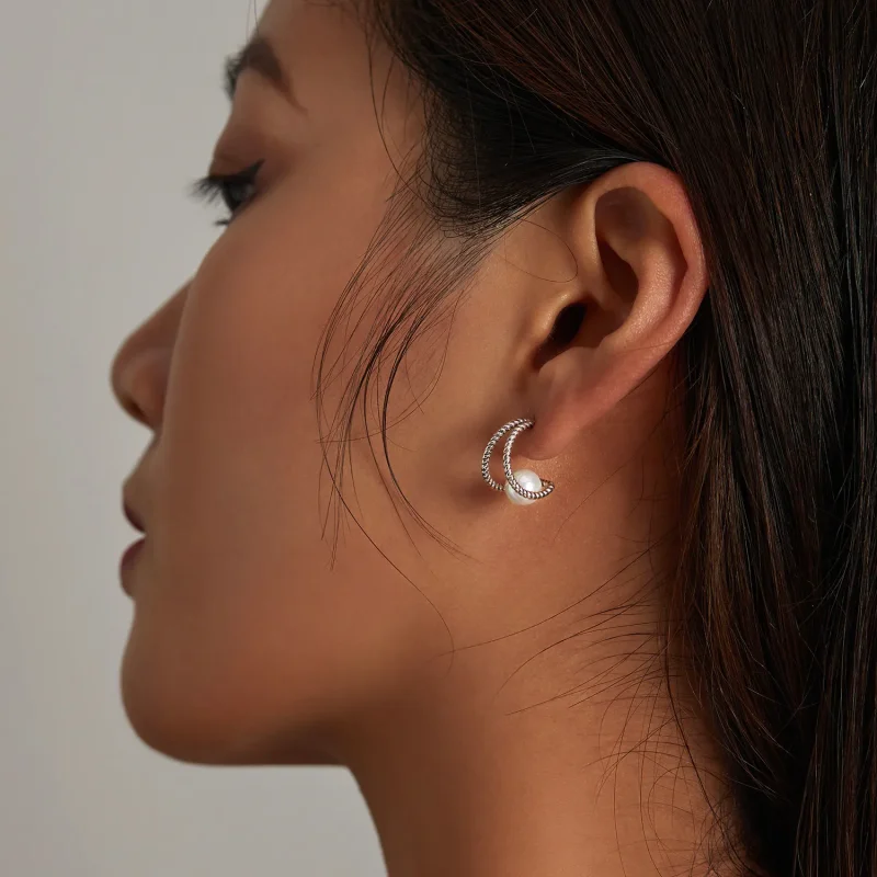 (imagine pentru) Pandora Style Simple Geometric Shell Beads Stud Earrings - BSE539 - Vizualizare 7