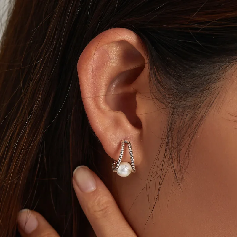 (imagine pentru) Pandora Style Simple Geometric Shell Beads Stud Earrings - BSE539 - Vizualizare 8