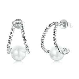 (imagine pentru) Pandora Style Simple Geometric Shell Beads Stud Earrings - BSE539