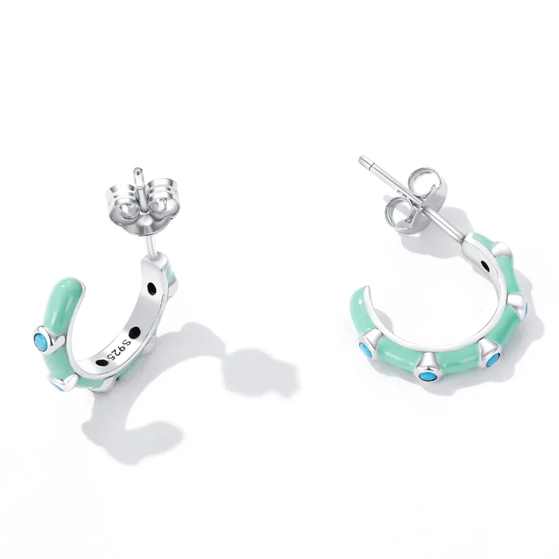 (imagine pentru) Pandora Style Turquoise Half Circle Stud Earrings - SCE1404 - Vizualizare 4