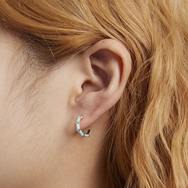 (imagine pentru) Pandora Style Turquoise Half Circle Stud Earrings - SCE1404 - Vizualizare 7