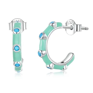 (imagine pentru) Pandora Style Turquoise Half Circle Stud Earrings - SCE1404
